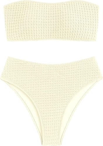 ZAFUL High Cut Bandeau Bikini Set – Strapless Solid Color 2 Piece Swimsuit