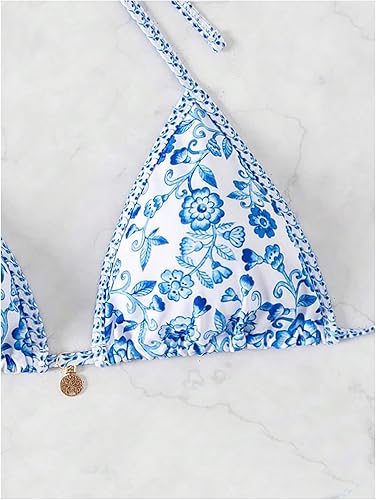 Verdusa Floral Triangle Bikini Top – Halter Tie Back Swimwear Top