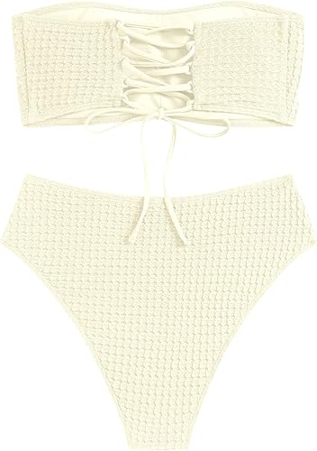 ZAFUL High Cut Bandeau Bikini Set – Strapless Solid Color 2 Piece Swimsuit