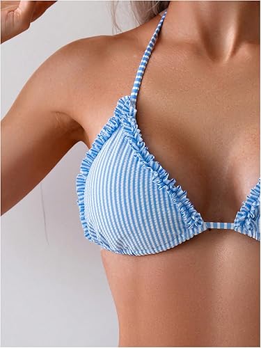 Verdusa Striped Halter Triangle Bikini Set – Cute Cheeky 2 Piece Swimwear