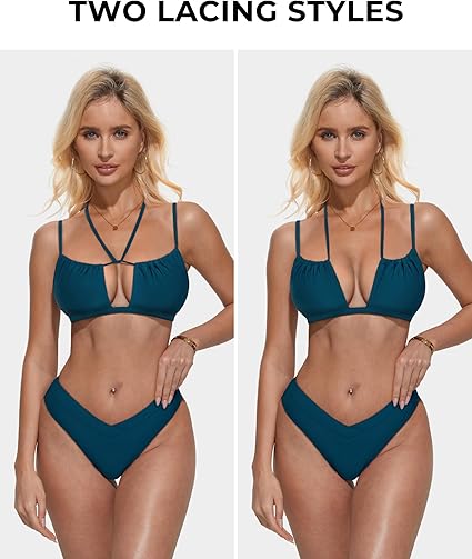 SUUKSESS High Waisted String Bikini – Sexy Cutout Two Piece Swimsuit Set