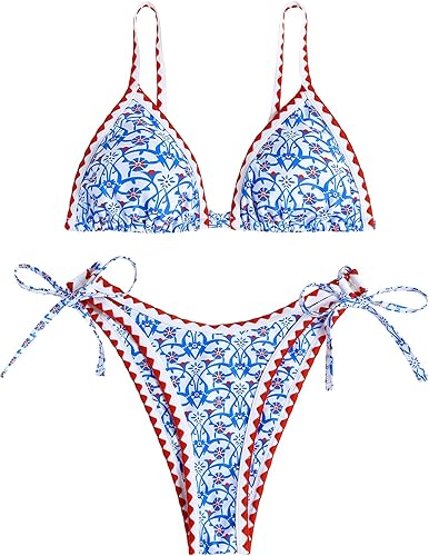 ZAFUL Boho Floral String Bikini – High Cut Thong Swimsuit Two Piece Set