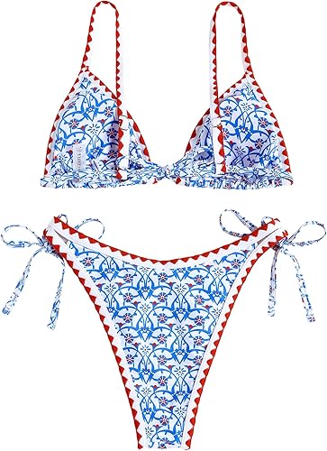 ZAFUL Boho Floral String Bikini – High Cut Thong Swimsuit Two Piece Set