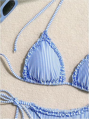 Verdusa Striped Halter Triangle Bikini Set – Cute Cheeky 2 Piece Swimwear